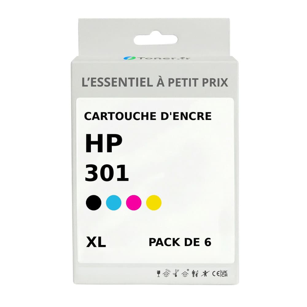 Pack de 6 cartouches d'encre compatibles HP 301 XL Noir et couleurs